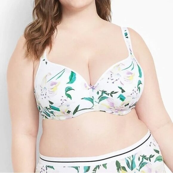 Cacique Smooth Balconette Bra Underwire White Tropical Floral Spring Blossom 50D - Picture 1 of 9